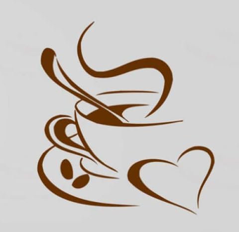 Kitchen Wall Sticker Coffee Cup and Heart Kitchen Sticker Home Decoration Living Room Dining Room Art Applique Home Decor Brown 23 x 15 in