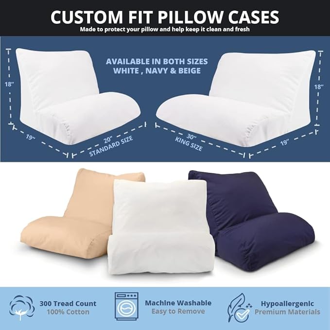 Contour Flip Pillow 10-in-1 Bed Wedge Body Support Pillow, King with Beige Pillowcase Pillow Protector Cover