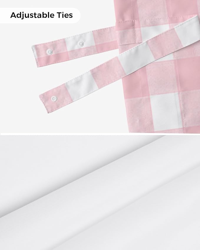 Christmas Blackout Tie Up Valance Curtains for Kitchen Windows Rustic Pink White Buffalo Check Plaid Pattern Window Toppers Balloon Shades for Living Room/Bathroom/Bedroom,1 Panel, 54" X 18",Farmhouse