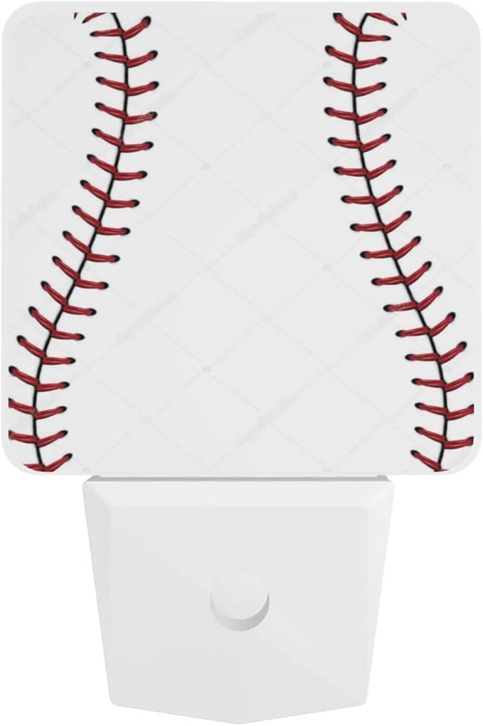 Funny Baseball Lace Plug in Night Light Plug into Wall LED Nightlight Auto Sensor Dusk to Dawn lamp for Kids Room Bedroom Bathroom Nursery Kitchen Hallway Stairs Home Decorative