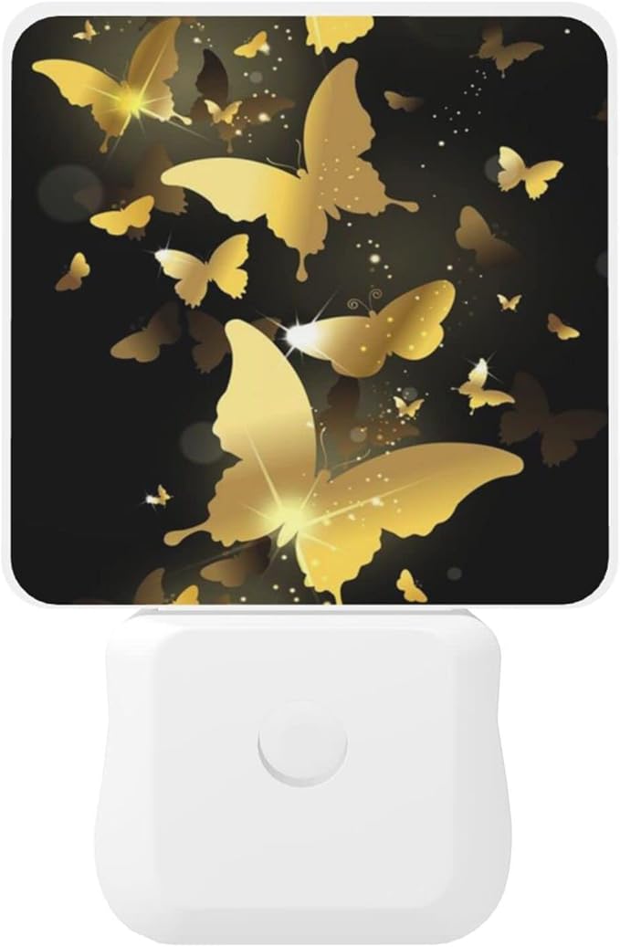 Golden Butterfly Night Light Plug into Wall Decorative Plug in LED Nightlight Auto Sensor Dusk to Dawn Decor Lamp for Kids Girls Bedroom Bathroom Kitchen Hallway Stairs Home
