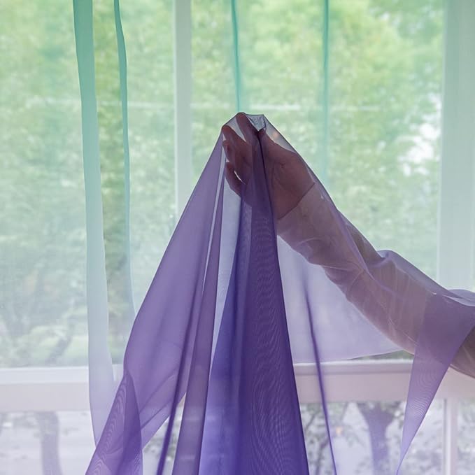 Windows Gradient Sheer Curtains 84 Inches Length 2 Panels Voile Light Filtering Sheer Curtains Panel Basic Rod Pocket for Bedroom Living Room Children Room Kitchen Yard