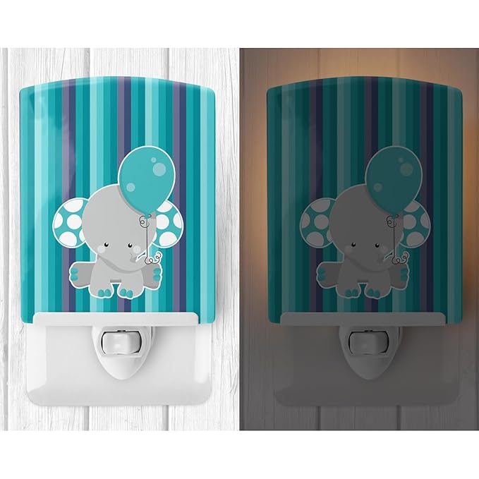 Caroline's Treasures BB6842CNL Grey Elephant with Balloon Ceramic Night Light Compact, UL-Certified, Ideal for Bedroom, Bathroom, Nursery, Hallway, Kitchen, 6x4x3, Multicolor