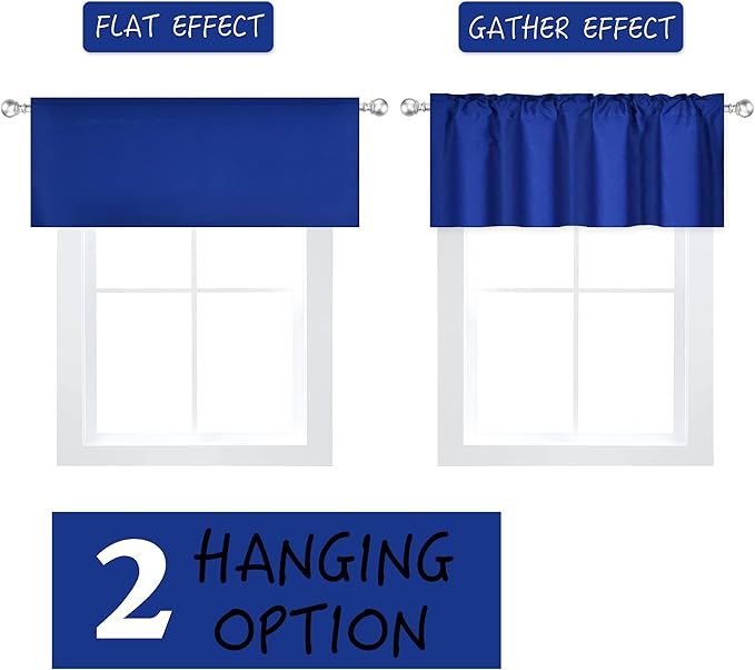 Royal Blue Valances for Bedroom - Small Window Rod Pocket Solid Blackout Curtain Valances 60 by 18 Inch,1 Panel