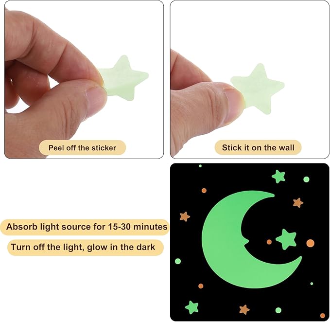 uxcell Glow Dots and Moon, Glow in The Dark Ceiling Stickers, 252 Dots Wall Decals Glowing Decal Decoration for Ceiling and Wall