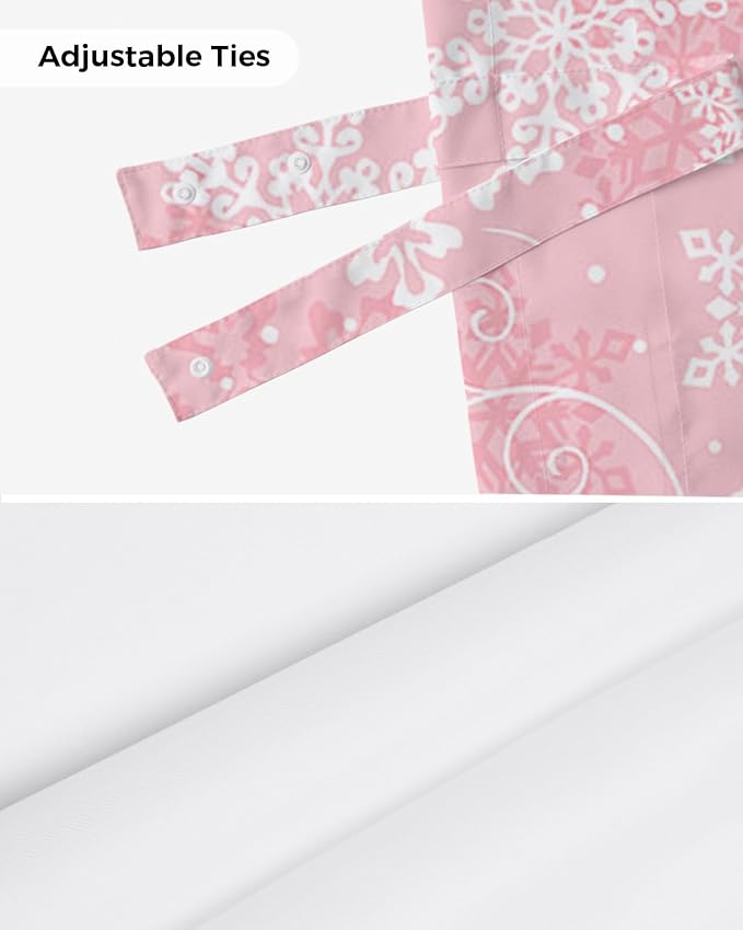 Christmas Blackout Tie Up Valance Curtains for Kitchen Windows Pink White Snowflakes Pattern Window Toppers Balloon Shades for Living Room/Bathroom/Bedroom,1 Panel, 42" X 18", Winter