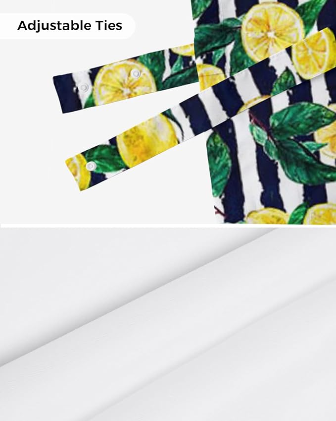 Tie Up Valance for Kitchen Living Room Farmhouse - Lemon and Stripe Pattern Rod Pocket Adjustable Tie-up Shade Valance for Small Window, Window Valance Balloon Drape for Bathroom 54x18 inches