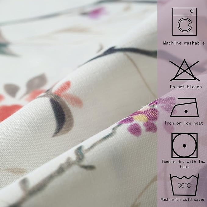 Leeva Window Valances for Laundry Bedroom Living Room, Birds Vines Printed Small Curtains Rod Pocket Vintage Semi-Blackout Valance for Windows, 52 x 18 Inch, Purple Birds, One Panel