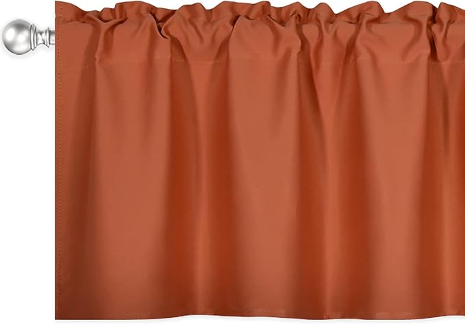Burnt Orange Valance - Rust Valance for Windows 52x18 Inch Solid Blackout Rod Pocket Kitchen Short Curtain Toppers Valance for Bathroom Living Room, Terracotta