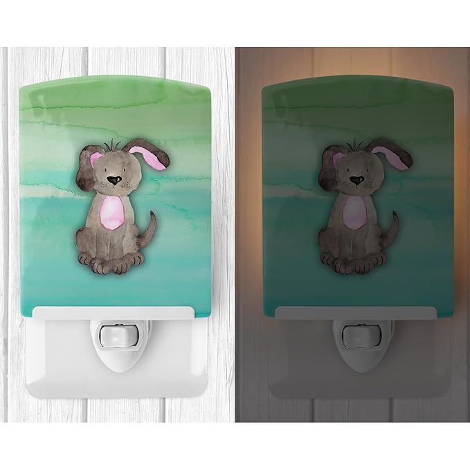 Caroline's Treasures BB7357CNL Dog Teal and Green Watercolor Ceramic Night Light Compact, UL-Certified, Ideal for Bedroom, Bathroom, Nursery, Hallway, Kitchen, 6x4x3, Multicolor