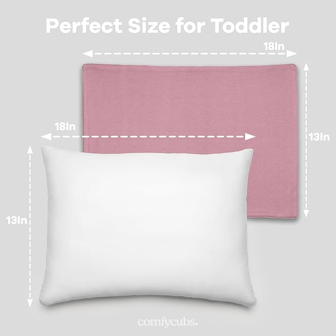 Comfy Cubs Toddler Pillow with Soft Cotton Pillowcase, 13"x18", Mauve - Kids Pillow for Sleeping & Travel - Adorable & Comfortable Small Pillow - Kids Travel Pillow with Breathable Microfiber Fill