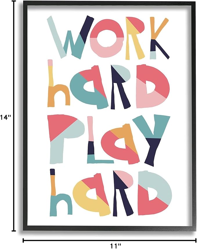 Stupell Industries Work Play Hard Phrase Geometric Pattern Typography, Designed by Jennifer McCully Black Framed Wall Art, 11 x 14, Multi-Color