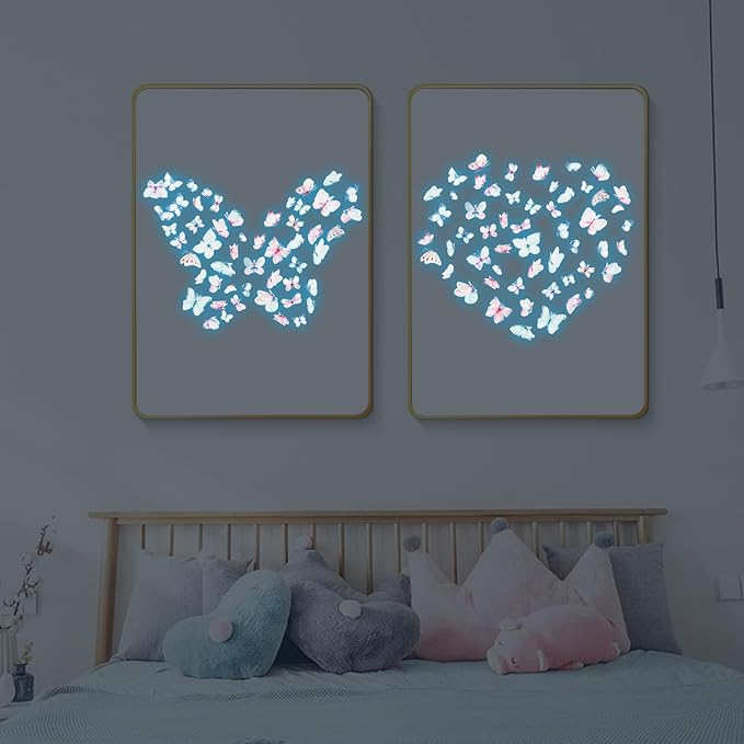 NICENEEDED 3 Sheets Glow in The Dark Butterfly Wall Decal, Glowing Luminous Small Butterfly Wall Stickers, Removable Self-Adhesive Ceiling Sticker Decals for Bedroom Decoration