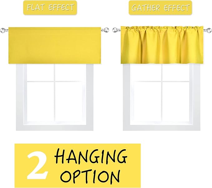 Bright Yellow Valance for Windows 42x18 Inch Solid Blackout Rod Pocket Kitchen Short Curtain Toppers Valance for Bathroom Living Room, Light Yellow