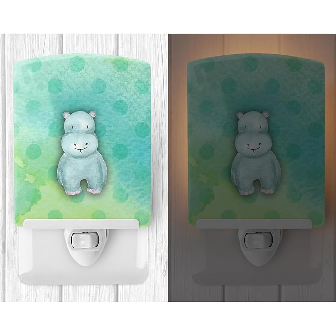 Caroline's Treasures BB7389CNL Polkadot Hippopotamus Watercolor Ceramic Night Light Compact, UL-Certified, Ideal for Bedroom, Bathroom, Nursery, Hallway, Kitchen, 6x4x3, Multicolor