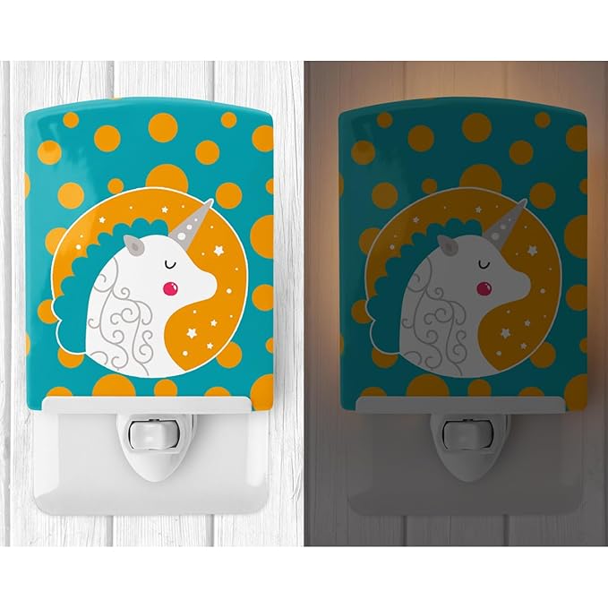Caroline's Treasures BB7137CNL Unicorn Orange Polkadots Ceramic Night Light Compact, UL-Certified, Ideal for Bedroom, Bathroom, Nursery, Hallway, Kitchen, 6x4x3, Multicolor