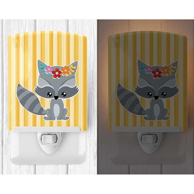 Caroline's Treasures BB6791CNL Raccoon Ceramic Night Light Compact, UL-Certified, Ideal for Bedroom, Bathroom, Nursery, Hallway, Kitchen, 6x4x3, Multicolor