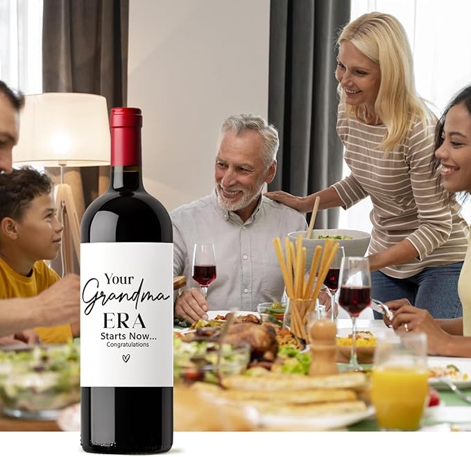 8 Pcs Grandma Pregnancy Baby Announcement Wine Labels, Funny Pregnancy Baby Announcement Gifts for New Grandma Wine Bottle Stickers Labels, Your Grandma Era Starts Now Wine Labels