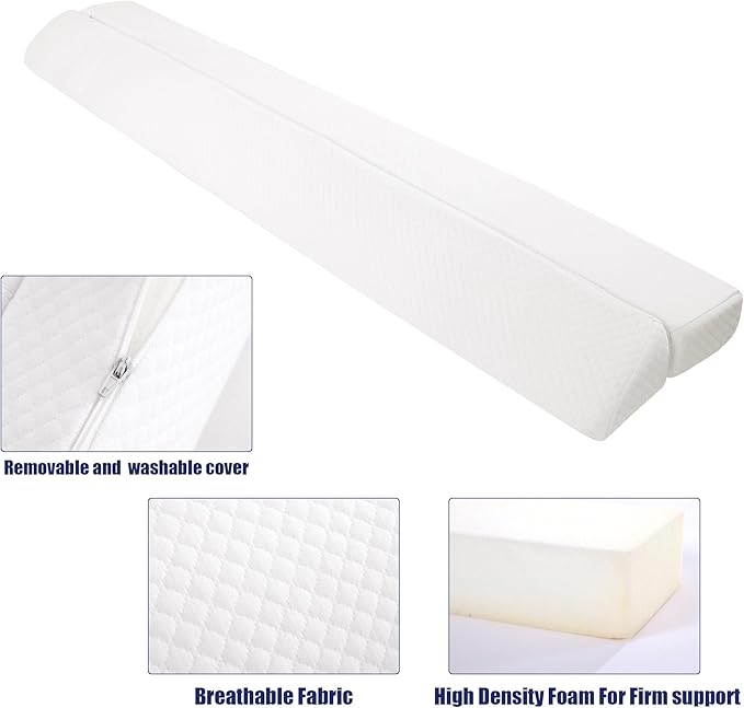 HOMBYS Wedge Pillow Headboard for Bed Gap,Foldable Bed Wedge Gap Filler Queen Size,Matterss Gap Filler,Multi Functional Bed Crack Pillow, Fill The Gap (0-7") Between Your Headboard and Mattress,White