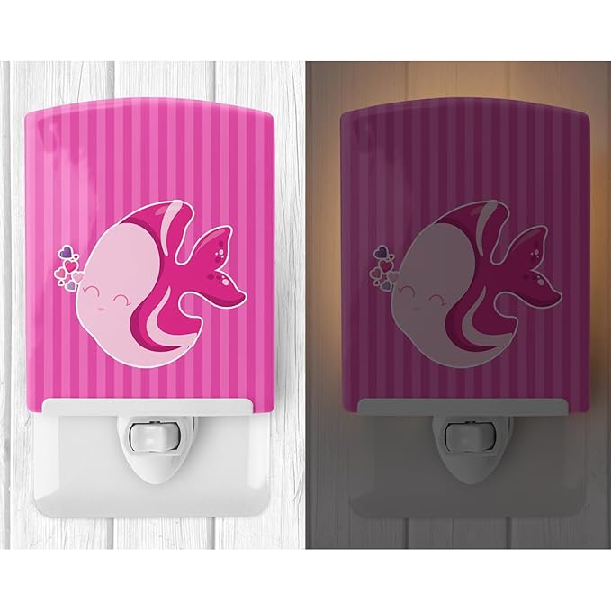 Caroline's Treasures BB7131CNL Pink Fish Ceramic Night Light Compact, UL-Certified, Ideal for Bedroom, Bathroom, Nursery, Hallway, Kitchen, 6x4x3, Multicolor