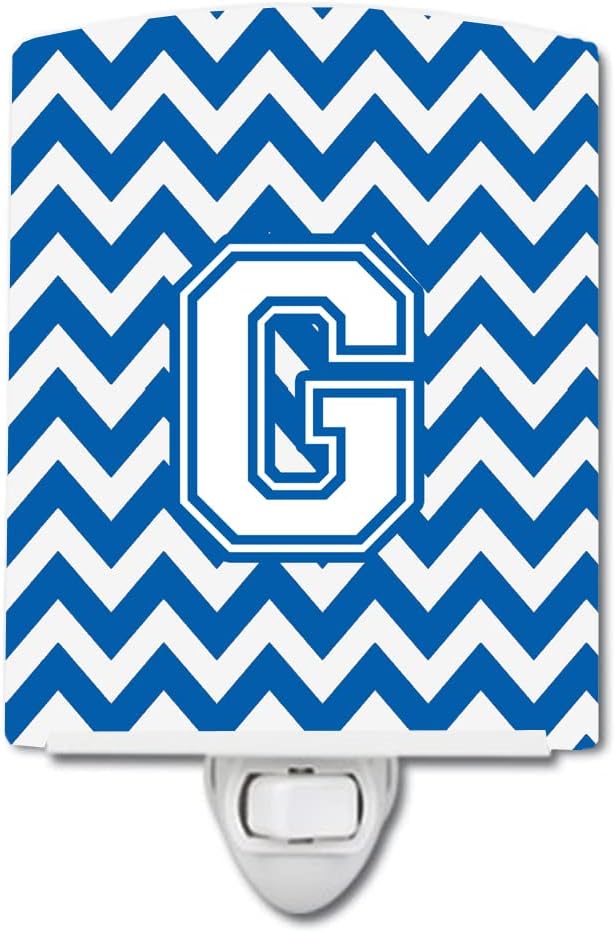 Caroline's Treasures CJ1045-GCNL Letter G Chevron Blue and White Ceramic Night Light Compact, UL-Certified, Ideal for Bedroom, Bathroom, Nursery, Hallway, Kitchen, 6x4x3, Multicolor