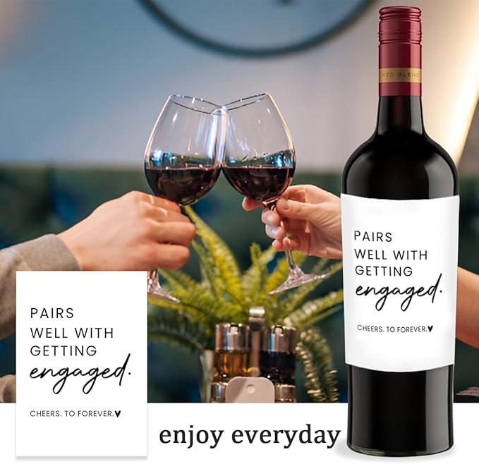 24Pcs Engagement Wine Labels, Engagement Gifts for Couples Her, Engagement Party Decorations Gifts for Engaged Couple Wine Bottle Stickers, Pairs Well with Getting Engaged Wine Bottle Labels
