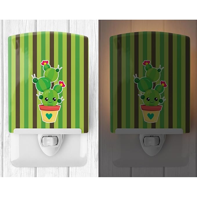 Caroline's Treasures BB6847CNL Cactus Stripe Ceramic Night Light Compact, UL-Certified, Ideal for Bedroom, Bathroom, Nursery, Hallway, Kitchen, 6x4x3, Multicolor