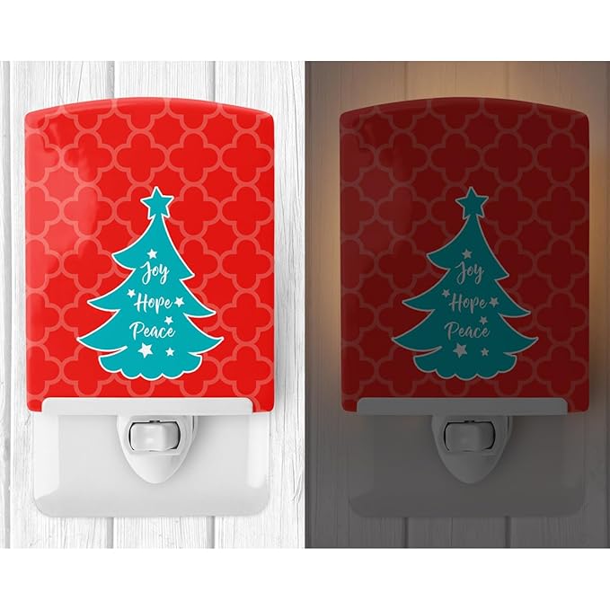 Caroline's Treasures BB6969CNL Christmas Tree Red Teal Ceramic Night Light Compact, UL-Certified, Ideal for Bedroom, Bathroom, Nursery, Hallway, Kitchen, 6x4x3, Multicolor
