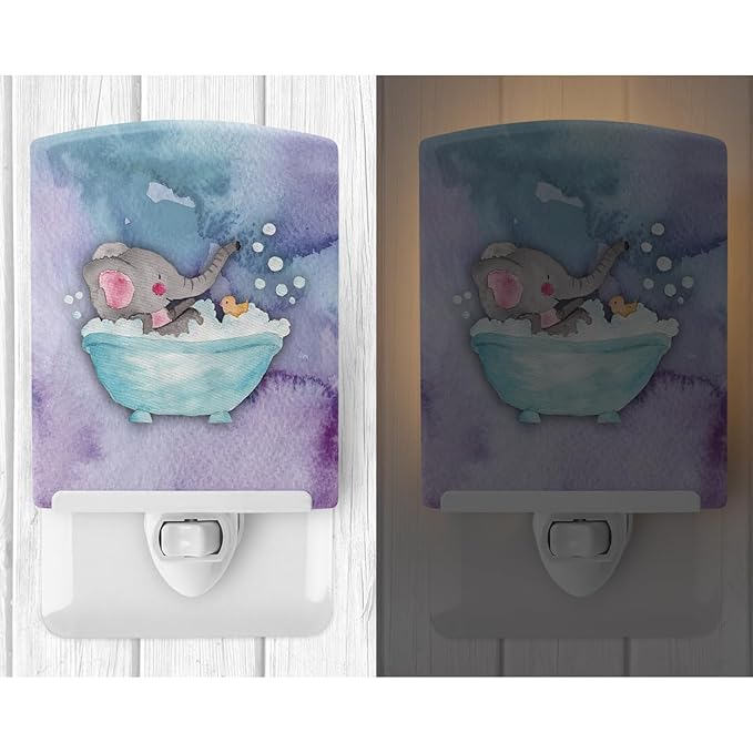 Caroline's Treasures BB7346CNL Elephant Bathing Watercolor Ceramic Night Light Compact, UL-Certified, Ideal for Bedroom, Bathroom, Nursery, Hallway, Kitchen, 6x4x3, Multicolor