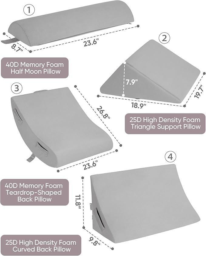 4pcs Orthopedic Bed Wedge Pillow Set Adjustable Wedge Pillow for Sleeping Wedge Pillows Memory Foam Bed Wedge Pillows for Back Support Leg Elevation System