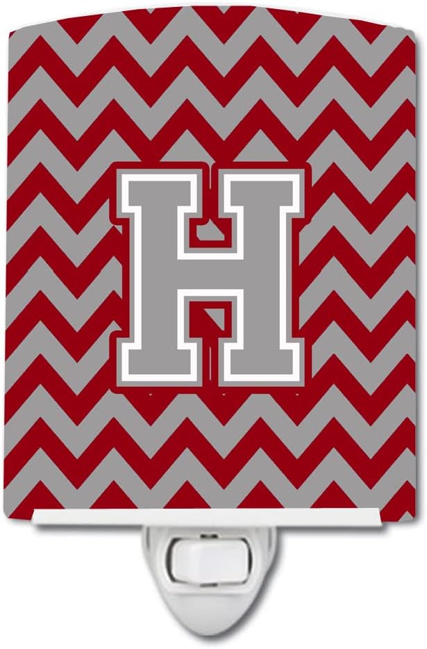 Caroline's Treasures CJ1043-HCNL Letter H Chevron Crimson and Grey Ceramic Night Light Compact, UL-Certified, Ideal for Bedroom, Bathroom, Nursery, Hallway, Kitchen, 6x4x3, Multicolor