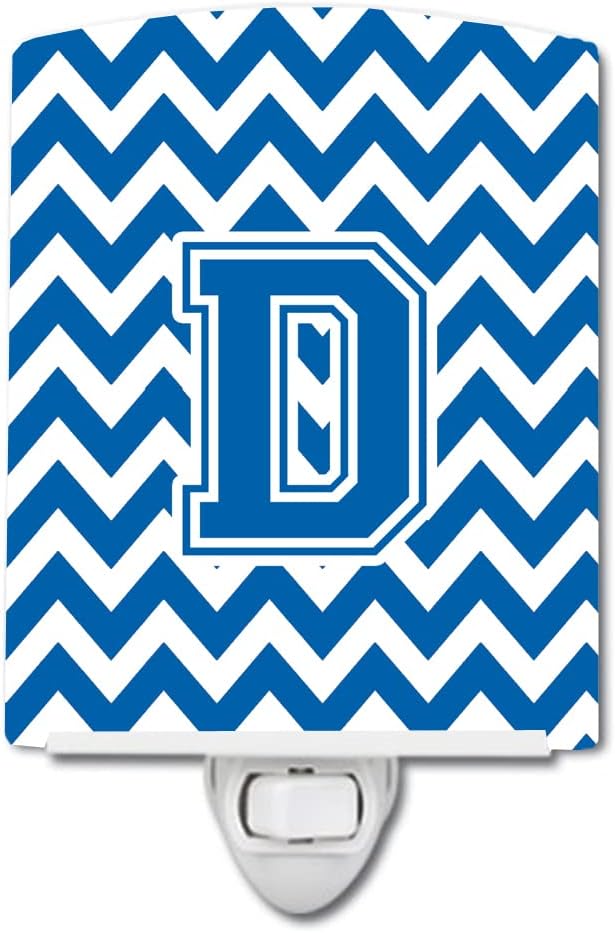 Caroline's Treasures CJ1056-DCNL Letter D Chevron Blue and White Ceramic Night Light Compact, UL-Certified, Ideal for Bedroom, Bathroom, Nursery, Hallway, Kitchen, 6x4x3, Multicolor