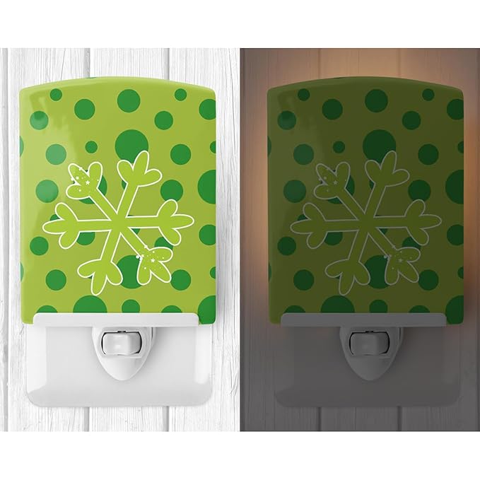 Caroline's Treasures BB8948CNL Christmas Snowflake Green Ceramic Night Light Compact, UL-Certified, Ideal for Bedroom, Bathroom, Nursery, Hallway, Kitchen, 6x4x3, Multicolor