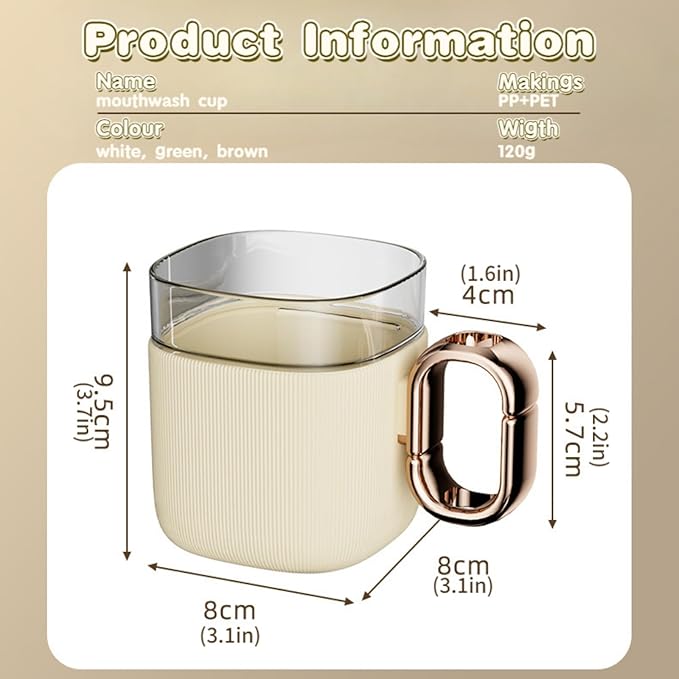 Mouthwash Cups with Hollow Out Handle, Toothbrush Holders, Mug for Mouth-Rinsing, Toothbrush Cups, Plastic Toothbrush and Toothpaste Organizer for Bathroom (Brown)