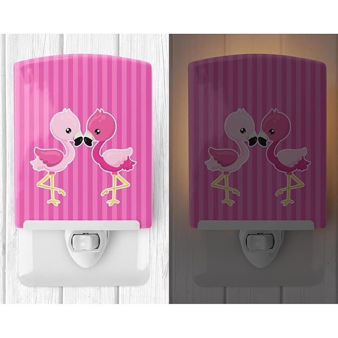 Caroline's Treasures BB8767CNL Flamingo Pair Ceramic Night Light Compact, UL-Certified, Ideal for Bedroom, Bathroom, Nursery, Hallway, Kitchen, 6x4x3, Multicolor