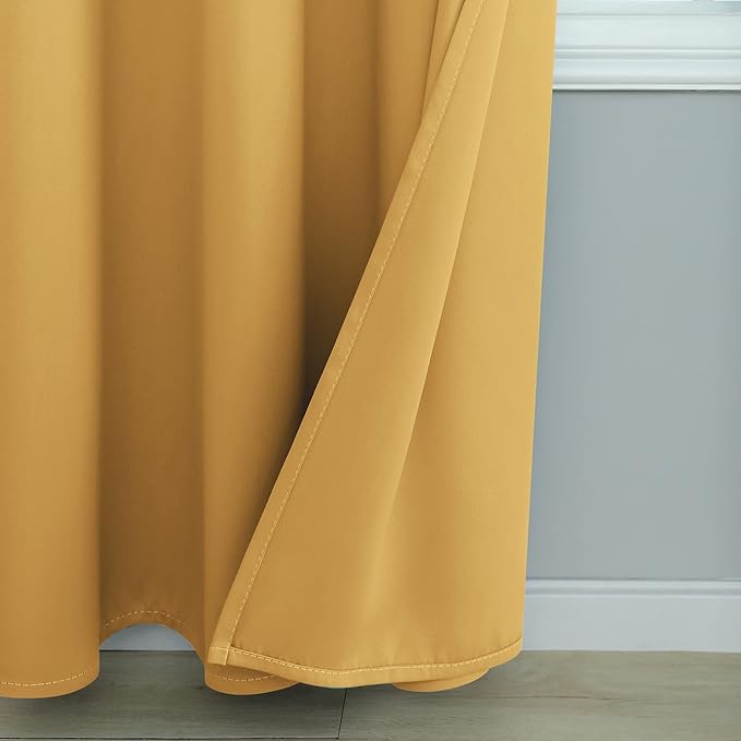 Mrs.Naturall Black Out Curtains 96 Inches Long for Living Room Dining Room 2 Panels Set,Grommet Top Thermal Blackout Curtains 96 Inch Length,Light Gold