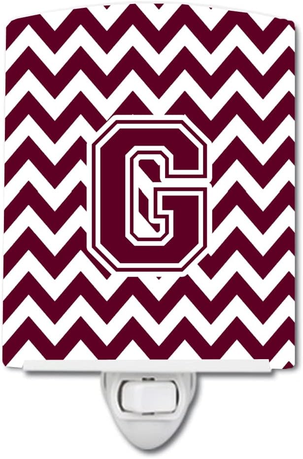 Caroline's Treasures CJ1051-GCNL Letter G Chevron Maroon and White Ceramic Night Light Compact, UL-Certified, Ideal for Bedroom, Bathroom, Nursery, Hallway, Kitchen, 6x4x3, Multicolor