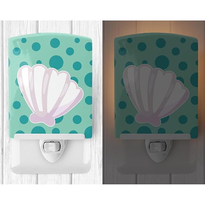 Caroline's Treasures BB8840CNL Beach Scallop Shell Ceramic Night Light Compact, UL-Certified, Ideal for Bedroom, Bathroom, Nursery, Hallway, Kitchen, 6x4x3, Multicolor