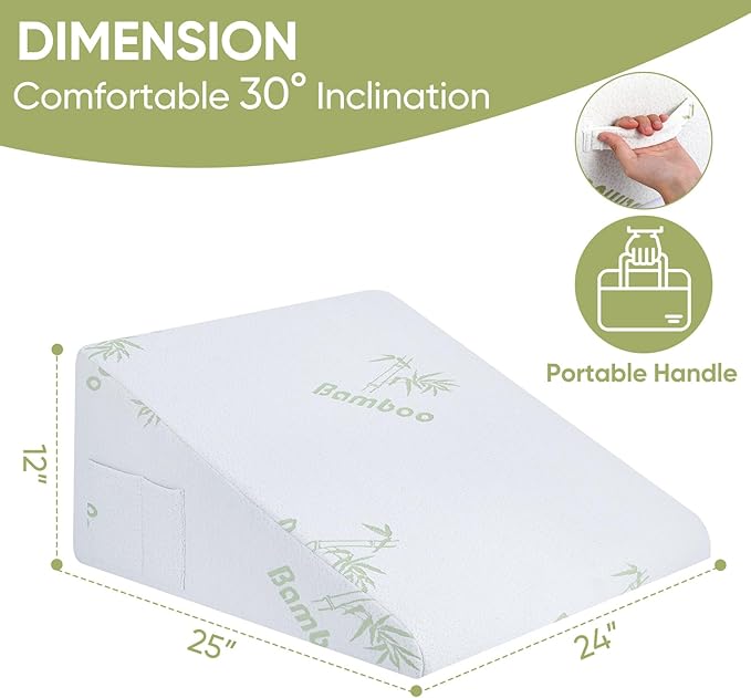 Bed Wedge Pillow with Memory Foam Top 12" Triangle Wedge Pillow for Sleeping Acid Reflux After Surgery Heartburn Snore Back Leg Knee Pain, Soft & Comfortable, Breathable & Durable Cover - Beige