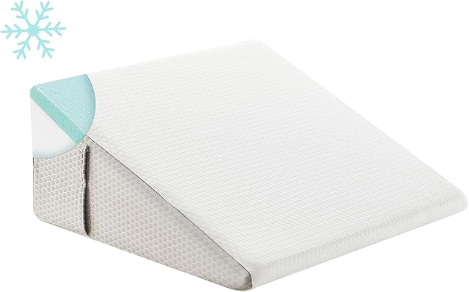 Wedge Pillow for Sleeping, 10 inch Bed Wedge Pillow, Elevated Body Pillow for Back Support, Acid Reflux, Leg, Neck Pain, Snoring, Triangle Pillow Wedge - Cooling Memory Foam Top, White/Grey