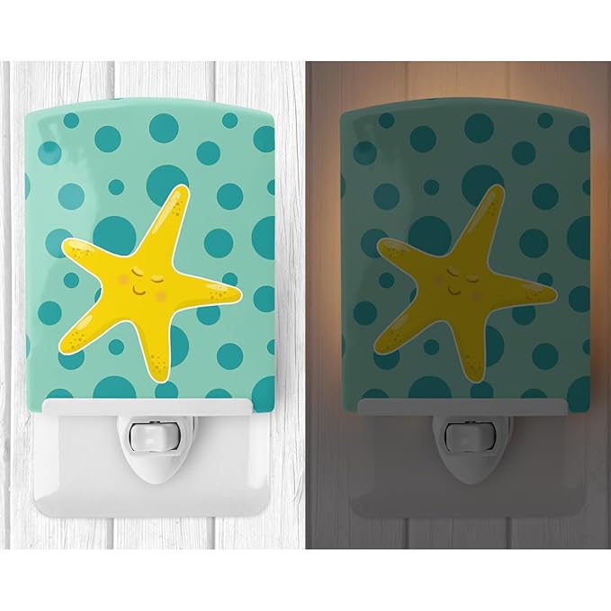 Caroline's Treasures BB8841CNL Beach Starfish Ceramic Night Light Compact, UL-Certified, Ideal for Bedroom, Bathroom, Nursery, Hallway, Kitchen, 6x4x3, Multicolor
