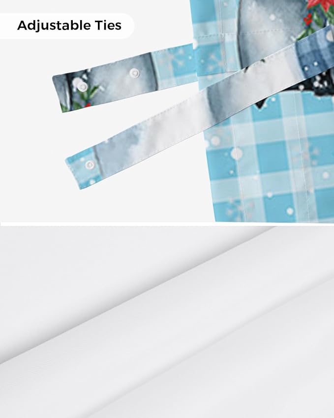 Snowman Christmas Blackout Tie Up Valance Curtains for Kitchen Windows Let It Snow Winter Holiday Window Toppers Balloon Shades for Living Room/Bath/Bedroom,1 Panel, 54" X 18",Blue White Buffalo Plaid