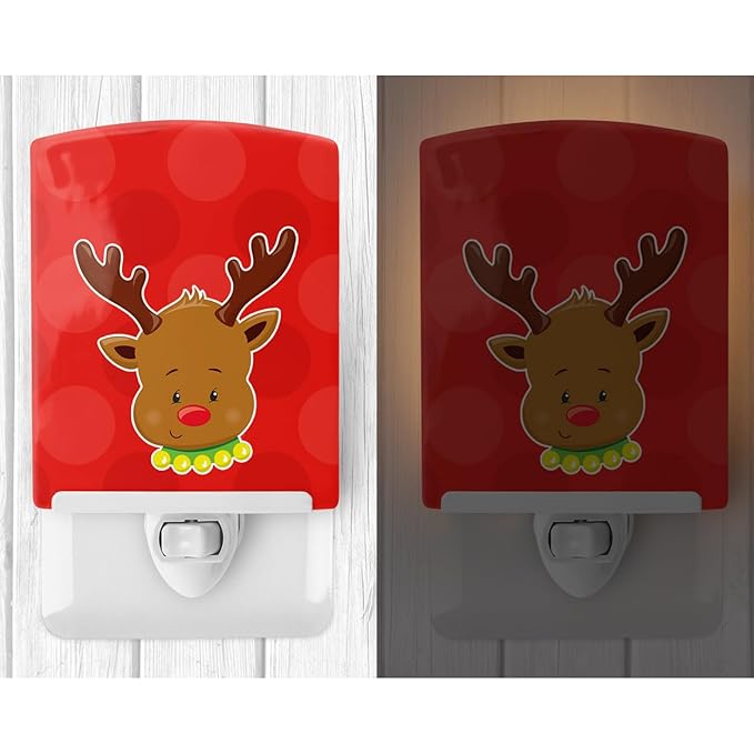 Caroline's Treasures BB8665CNL Christmas Reindeer #1 Ceramic Night Light Compact, UL-Certified, Ideal for Bedroom, Bathroom, Nursery, Hallway, Kitchen, 6x4x3, Multicolor