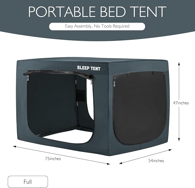 BORNA Bed Tent Full Bed Canopy for Indoor Portable Light Reducing Sleeping Canopy for Kids and Adult,Bunk Blackout Tents Breathable Privacy Space Tent Mosquito Netting for Bed(Navy Blue)