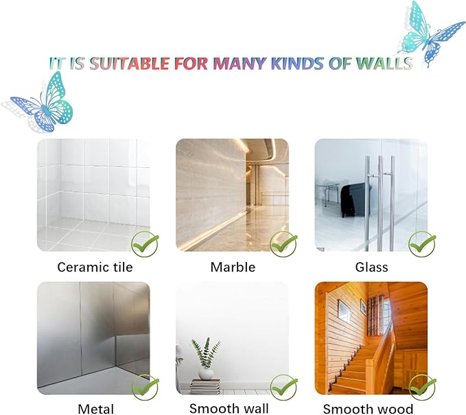 SAOROPEB 3D Butterfly Wall Decor 48 Pcs 4 Styles 3 Sizes, Butterfly Decorations for Butterfly Birthday Decorations Butterfly Party Decorations Cake Decorations, Removable Stickers (Laser Blue)