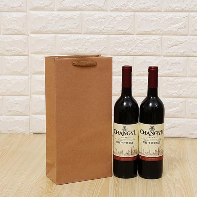 JPORSHU 10 Pack Wine Paper Bag,Wine Bottle Bags Bulk Reusable Gift Tote Bag Holds 2 bottles of wine,Kraft Paper Wine Bags with Handles,for Wedding Bottle Whiskey Spirits Party (kraft paper)