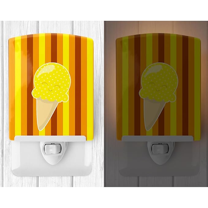 Caroline's Treasures BB9063CNL Ice Cream Cone Yellow Ceramic Night Light Compact, UL-Certified, Ideal for Bedroom, Bathroom, Nursery, Hallway, Kitchen, 6x4x3, Multicolor