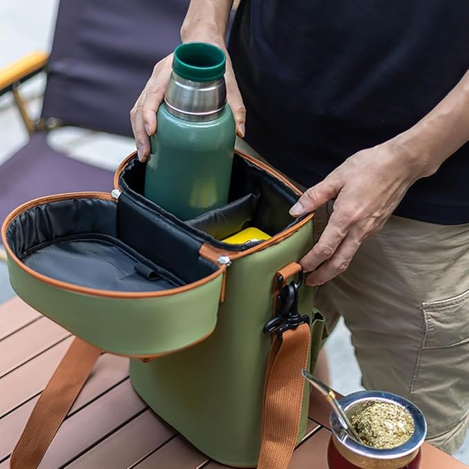 Premium Yerba Mate Kit Carrier Tote Bag - Double Layer Waterproof 2 Wine Bottle Pockets Portable Bag for Travel, Picnic, Beach
