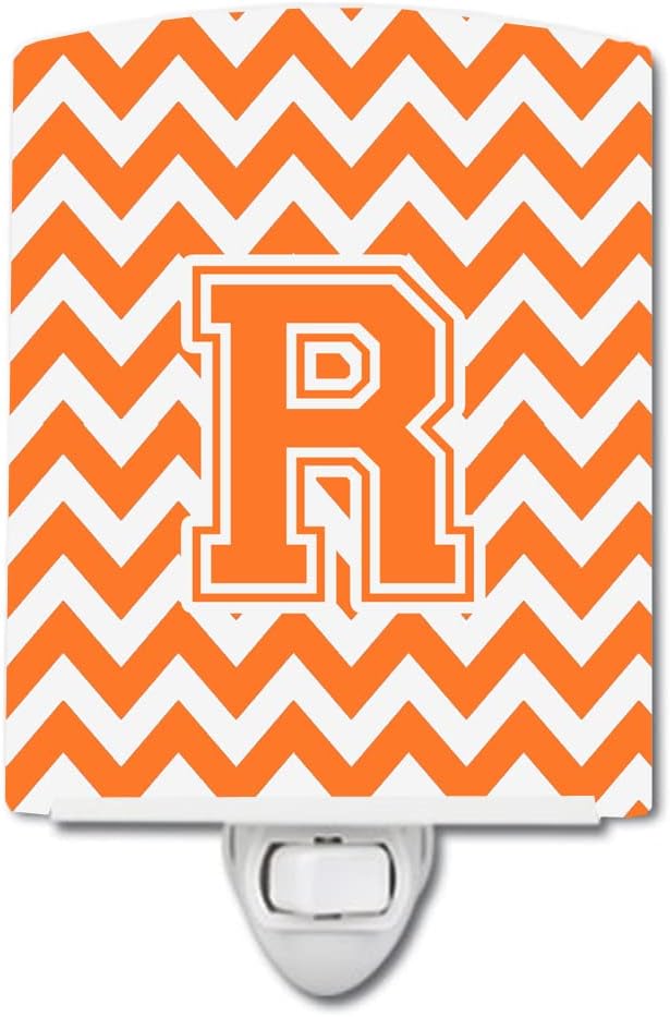 Caroline's Treasures CJ1046-RCNL Letter R Chevron Orange and White Ceramic Night Light Compact, UL-Certified, Ideal for Bedroom, Bathroom, Nursery, Hallway, Kitchen, 6x4x3, Multicolor