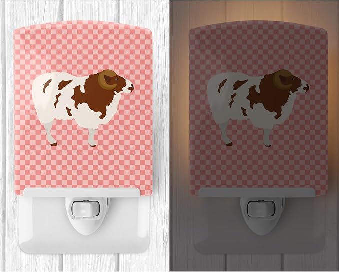 Caroline's Treasures BB7975CNL Jacob Sheep Pink Check Ceramic Night Light Compact, UL-Certified, Ideal for Bedroom, Bathroom, Nursery, Hallway, Kitchen, 6x4x3, Multicolor